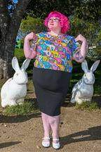 8-Bit A-Frames Cropped Tulip Sleeve in Pretty Pastels by Blue Platypus Clothing