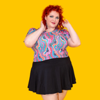 Geode Print Cropped Tulip Sleeve in Aqua Swirl by Blue Platypus Clothing