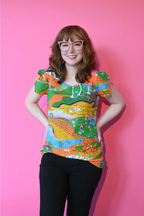 Landscape Tulip Sleeve Tee in Rainbow Farm by Blue Platypus Clothing