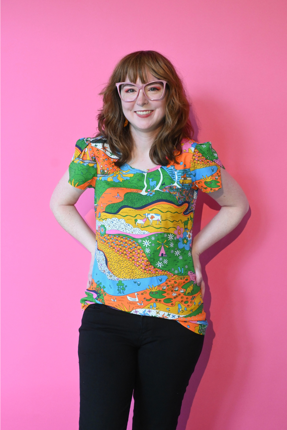 Landscape Tulip Sleeve Tee in Rainbow Farm