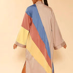 Tan Retro Stripe Kimono Big Long Textured Satin Duster [Size SM & L Remaining] by The Bullish Store