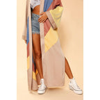Tan Retro Stripe Kimono Big Long Textured Satin Duster [Size SM & L Remaining] by The Bullish Store