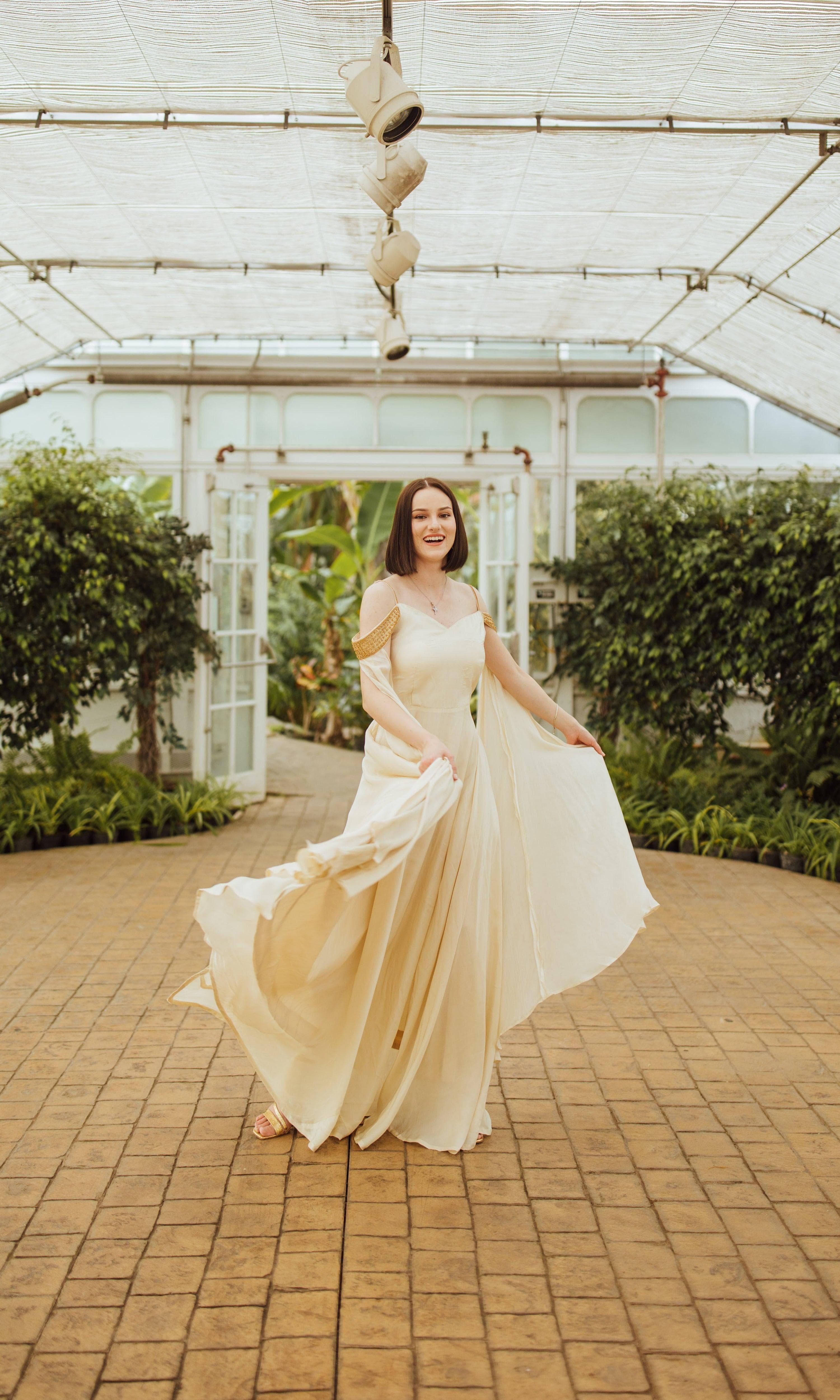 Tara Beige Long Dress with Slit