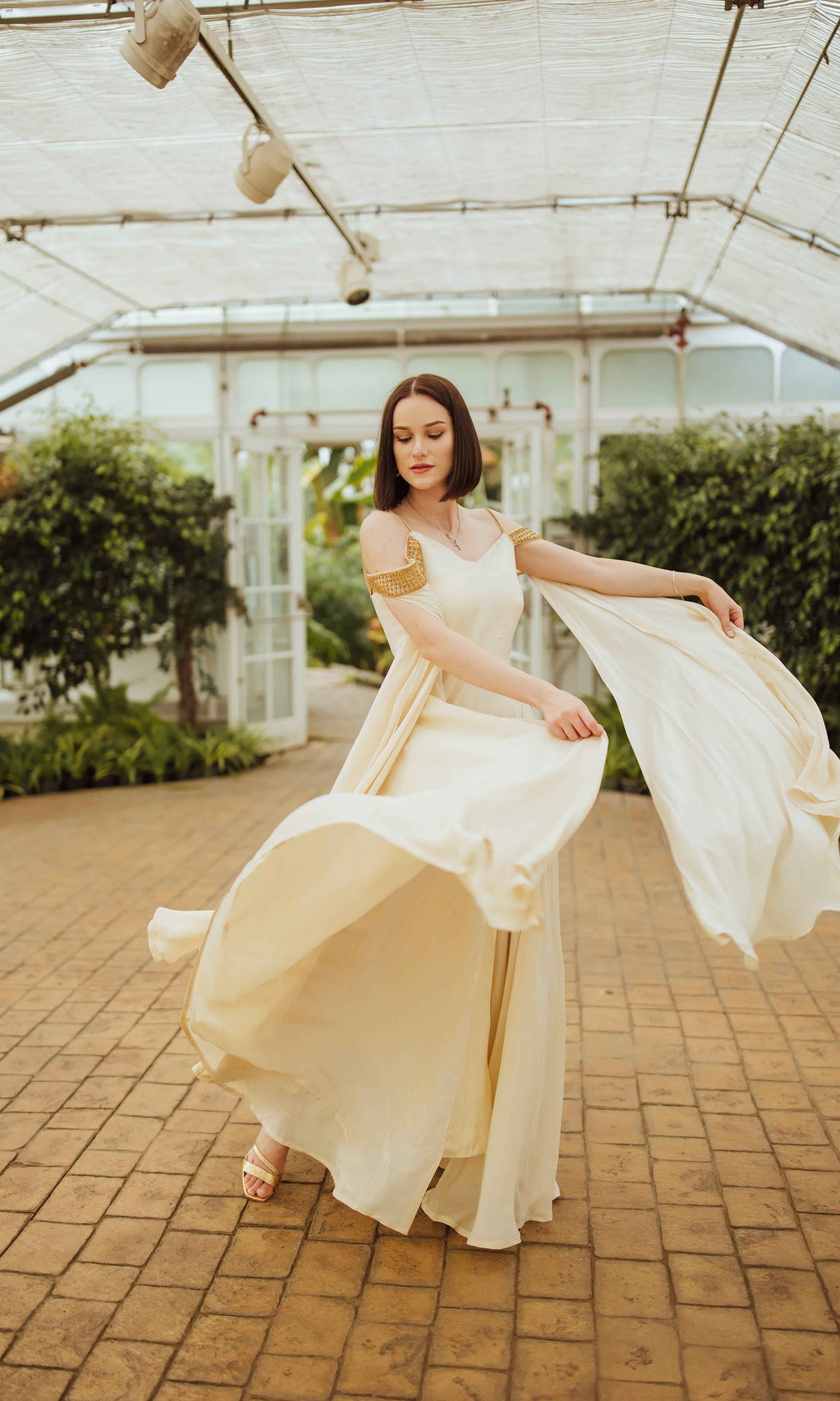 Tara Beige Long Dress with Slit