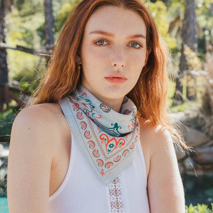 Teal Vintage Colorful Paisley Bandana | Scarf Handkerchief Necktie