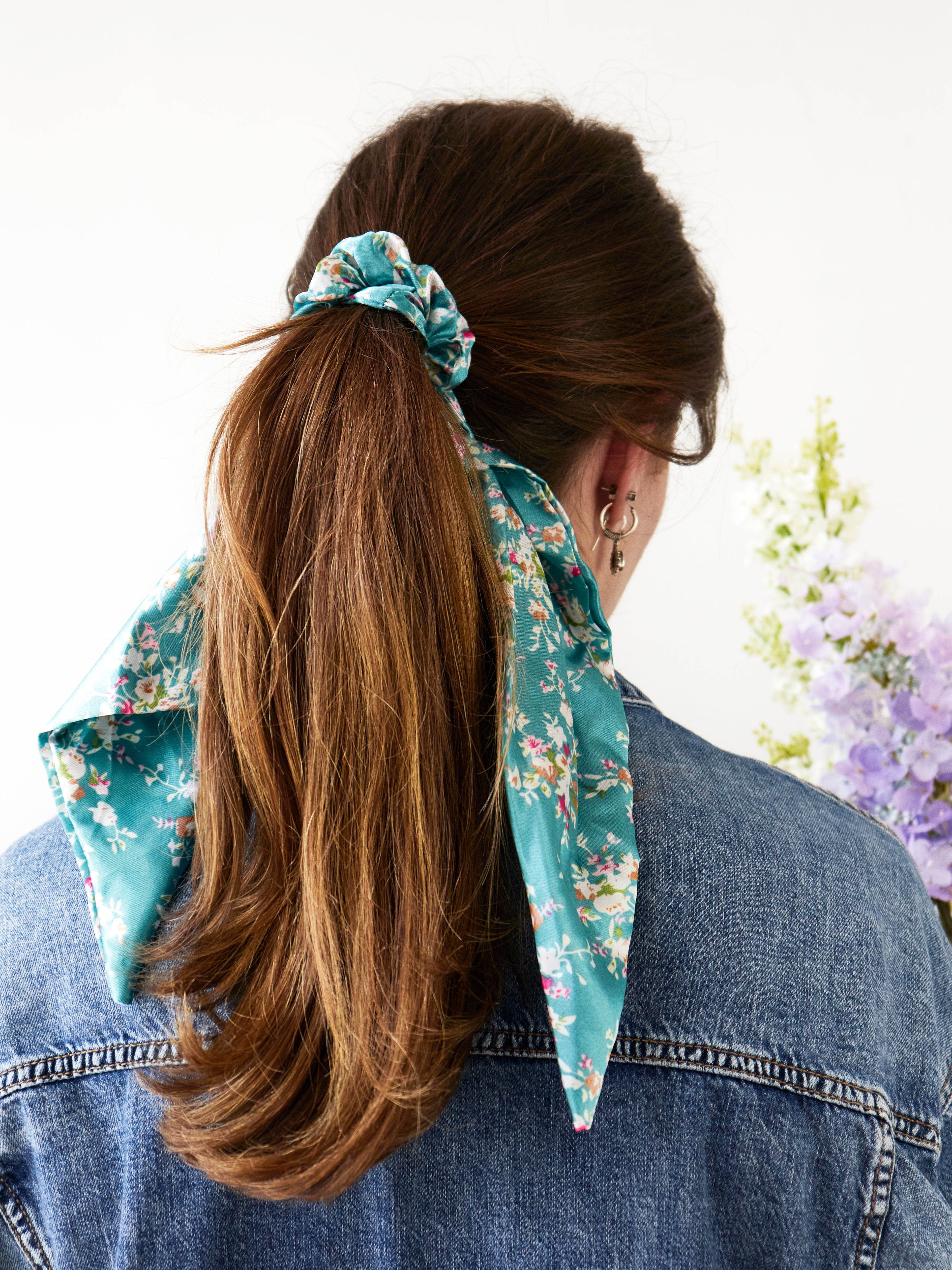 Teal Satin Scarf Scrunchie