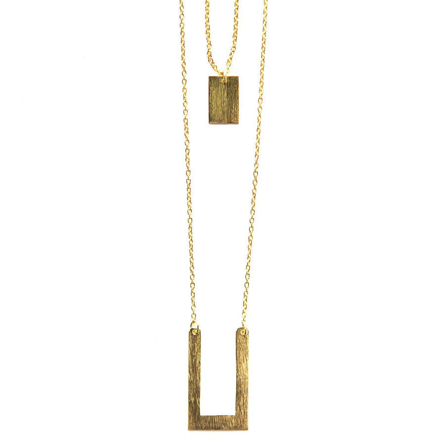 Tetris Geometric Double Strand Necklace - Brass