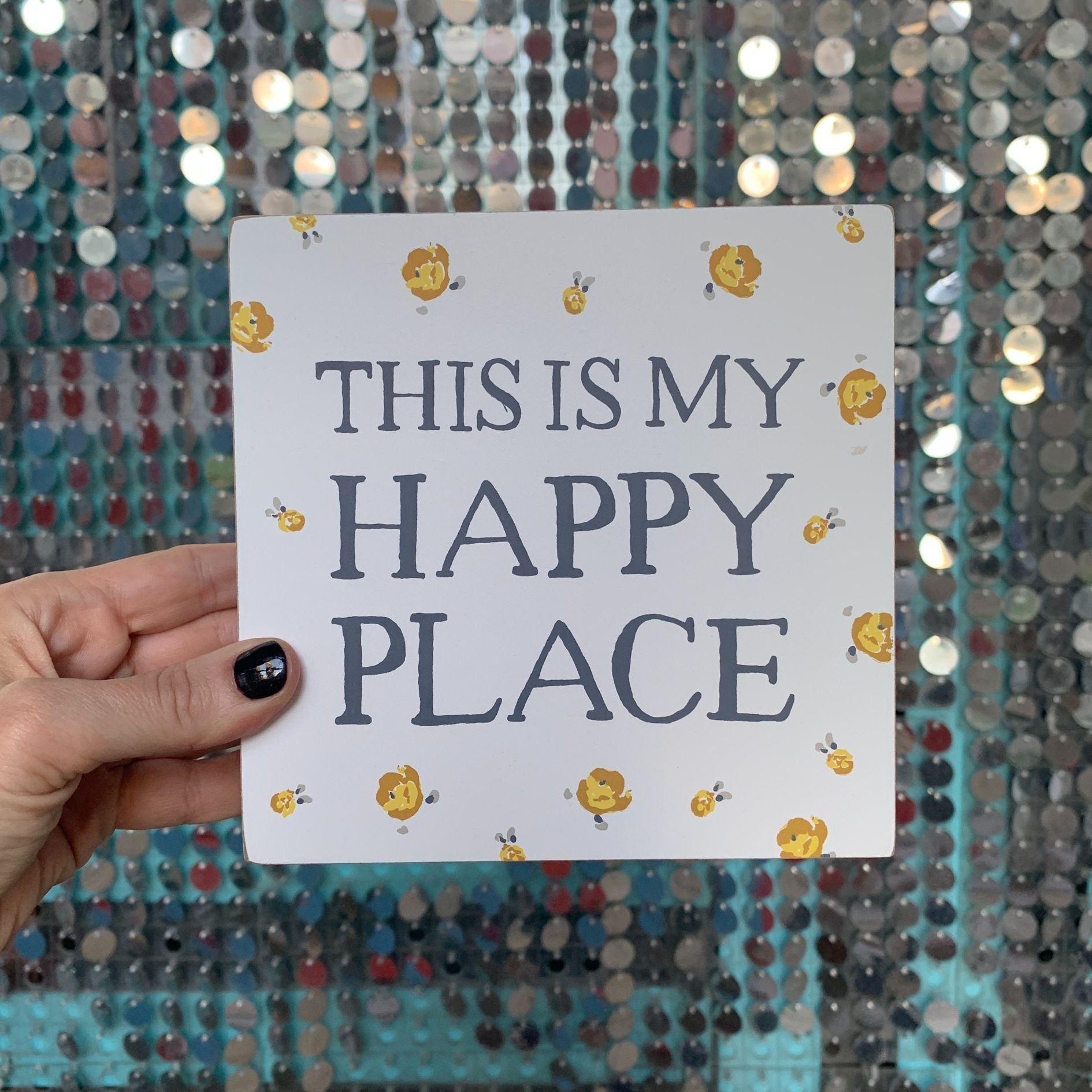 This Is My Happy Place Watercolor Box Sign | Home Wooden Sign Decor Display | 6" x 6"