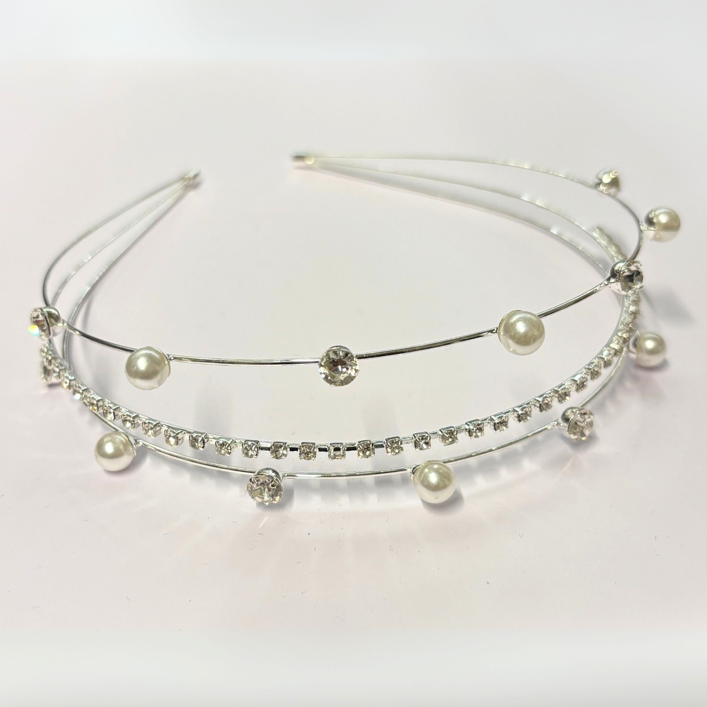 Three Strand Jeweled Headband Tiara | Party or Bridal Hair Accessory [Available in Gold or Silver]
