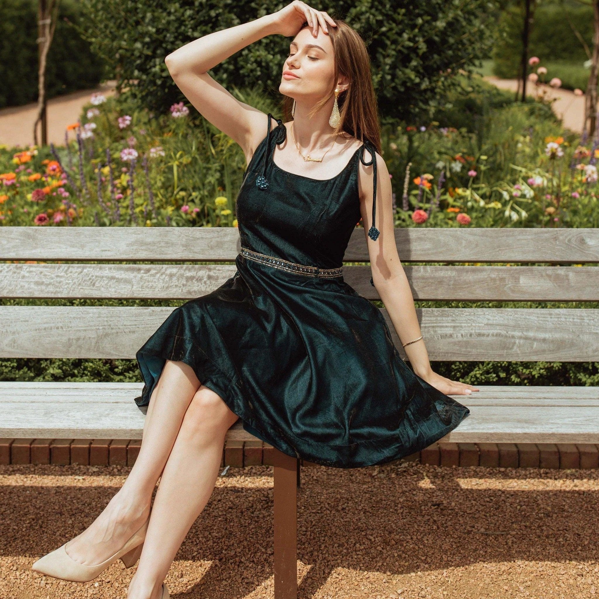 Tia Teal Velvet Short Dress by Raas