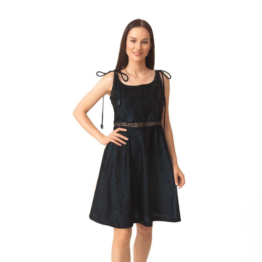 Tia Teal Velvet Short Dress by Raas