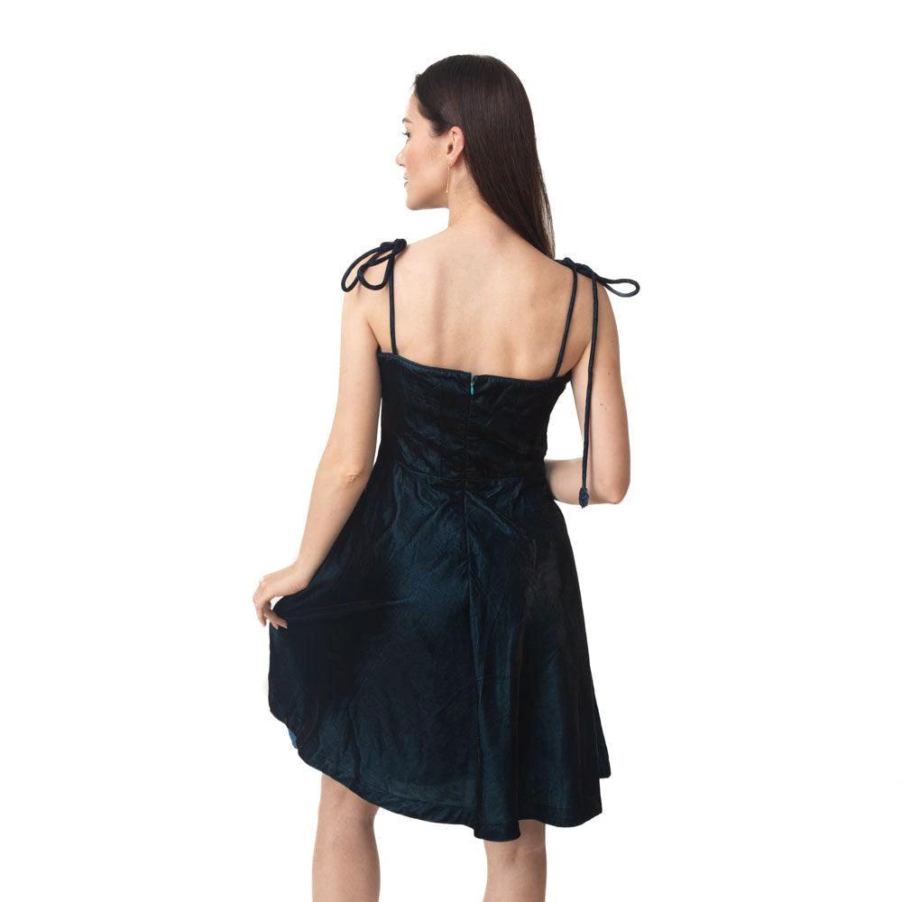 Tia Teal Velvet Short Dress by Raas