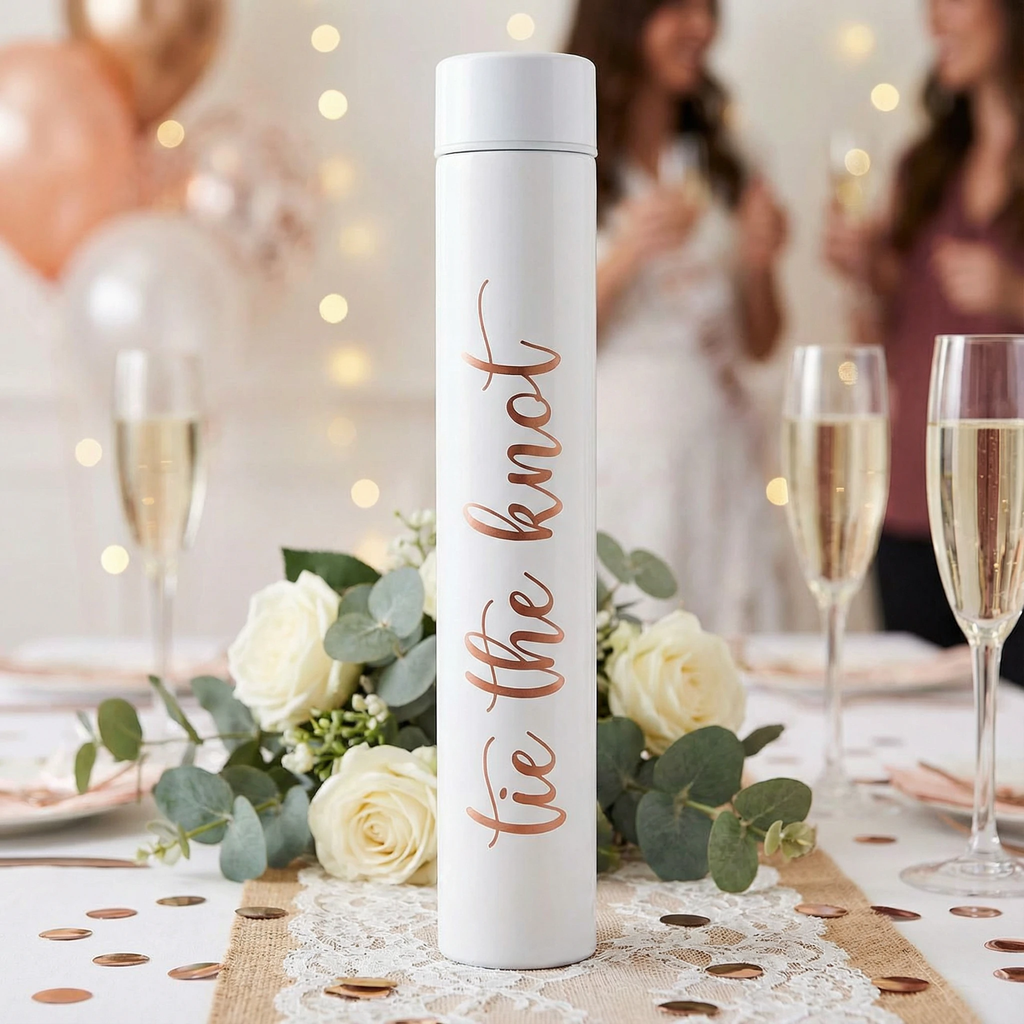 Tie The Knot Flask Bottle in White | Insulated Stainless Steel Wedding or Bridesmaid Gift by The Bullish Store