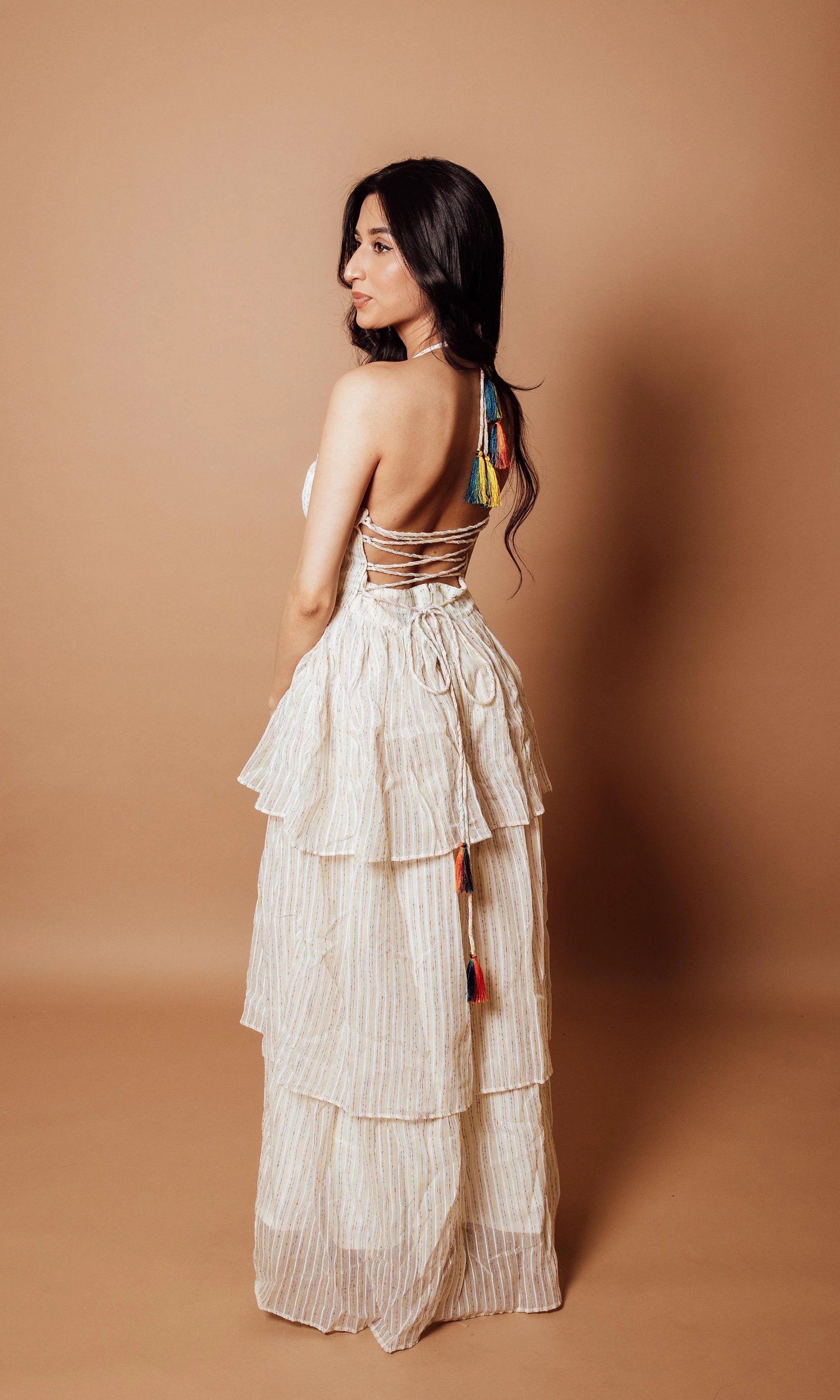 Wynn Tiered White Long Dress by Raas