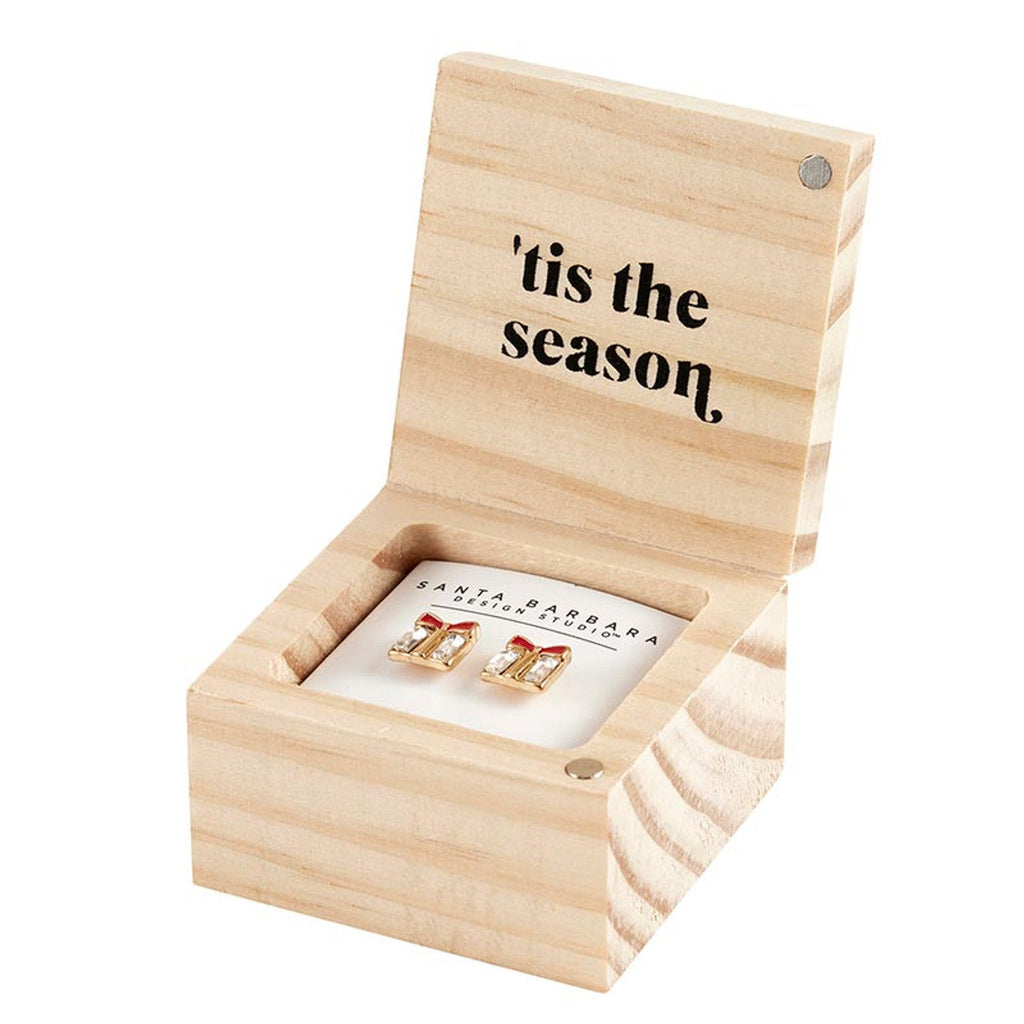 'Tis the Season Treasure Box Earrings Set | Christmas Present Shaped Earrings in Wooden Gift Box