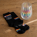Treat Yo Self Gift Set | Jumbo Wine Glass & Pride Socks in Gift Bag | Ready to Gift!