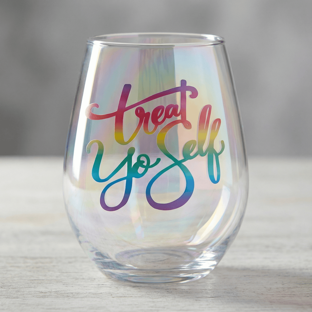 Treat Yo Self Jumbo Stemless Wine Glass in Rainbow Colors | 30 Oz. | Holds an Entire Bottle of Wine