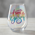 Treat Yo Self Jumbo Stemless Wine Glass in Rainbow Colors | 30 Oz. | Holds an Entire Bottle of Wine