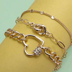 Trio Layer Heart Charm Bracelet | Gold Tone Jewelry by The Bullish Store