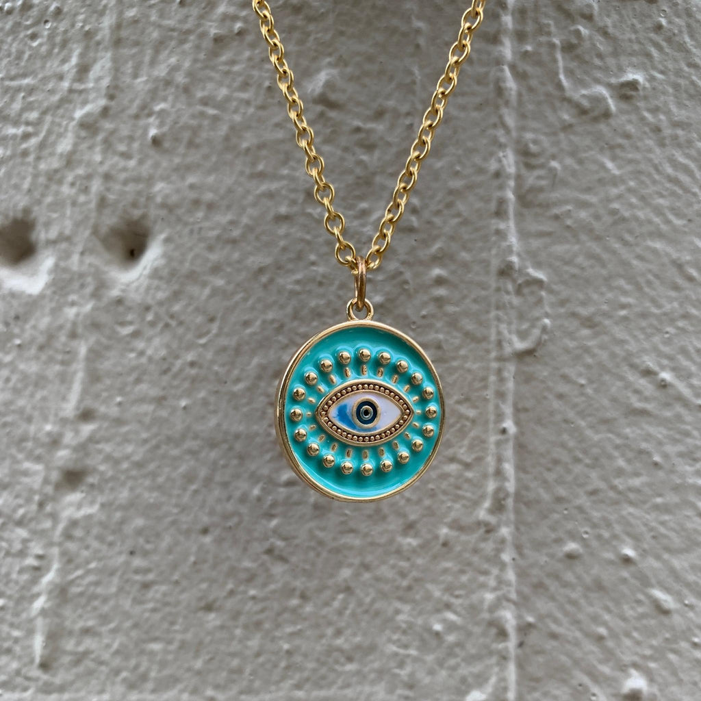 Turquoise Eye Necklace in Gold | Fair Trade Handmade in Guatemala