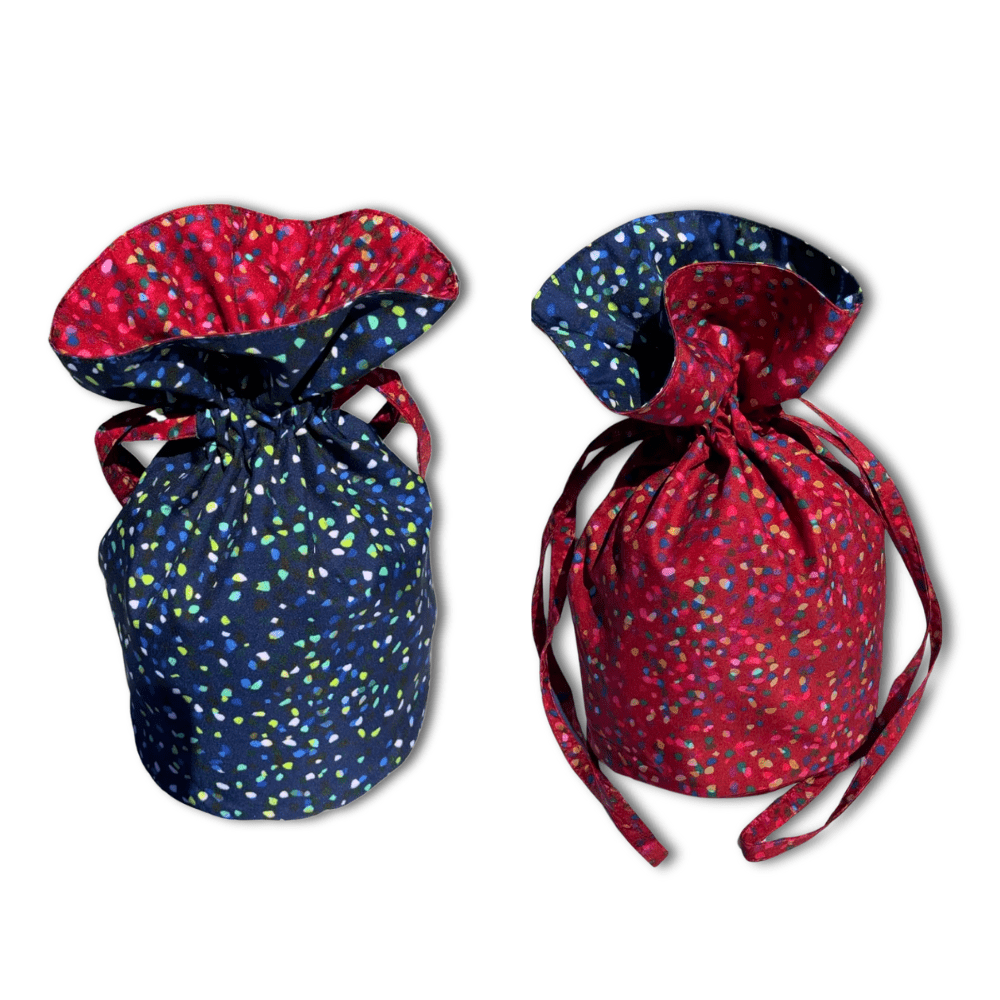 Medium Reusable Fabric Gift Bag | Blue & Red Confetti