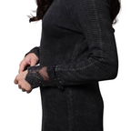 Ultimate '90s Princess Grunge Waffle Dress in Black with Lace Mesh Sleeve Detail | Y2K Mall Goth Long Sleeve Fall Winter Dress [SM-XL]