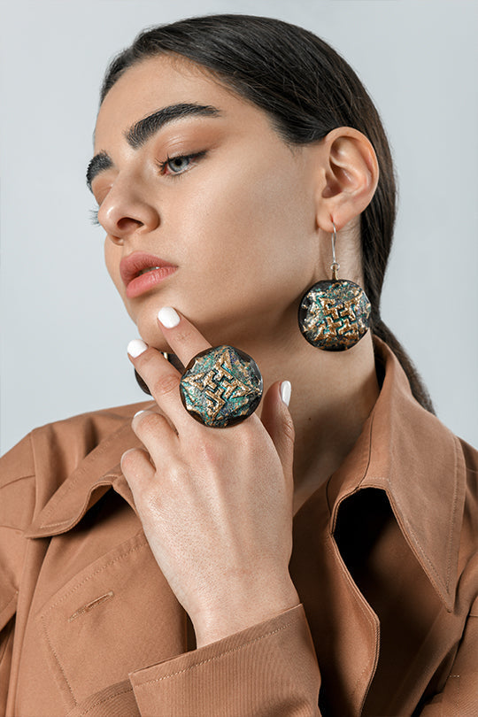 Green Symbol Wooden Earrings