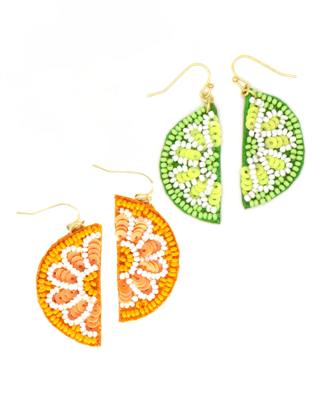 Citrus Fruit Slice Beaded Earrings - Orange or Lime