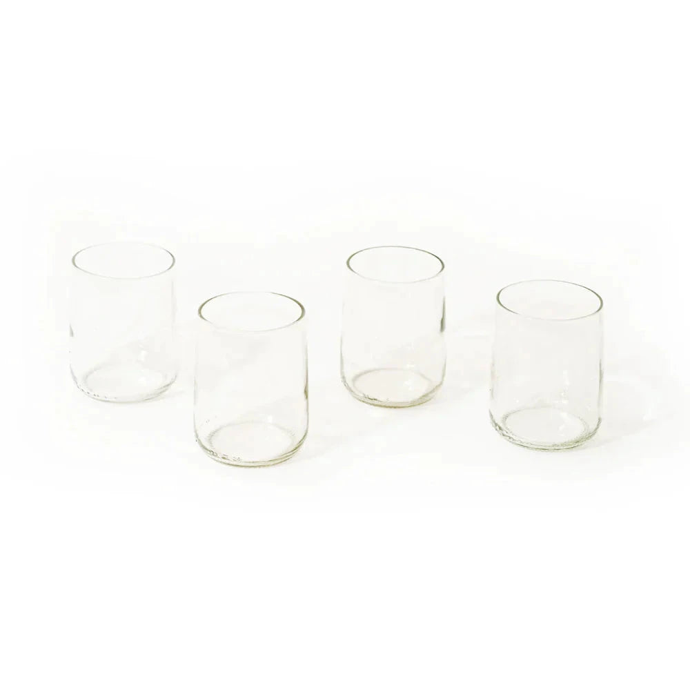 Reclaimed Clear Glass Short Tumblers – Set of 4 by Upavim Crafts