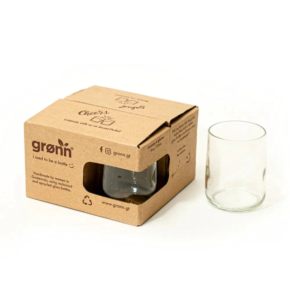 Reclaimed Clear Glass Short Tumblers – Set of 4 by Upavim Crafts