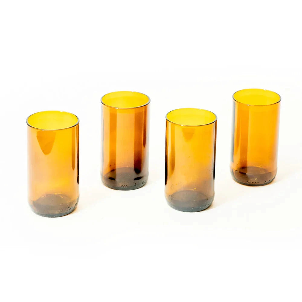 Reclaimed Amber Glass Tall Tumblers – Set of 4 by Upavim Crafts