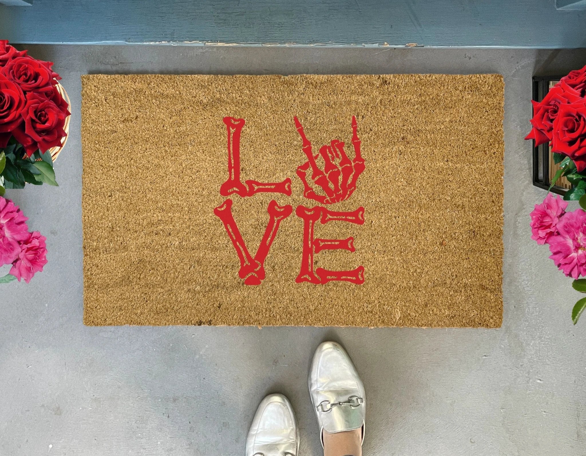 Skeleton Hands Love Valentine's Day Doormat by Nickel Designs Custom Doormats
