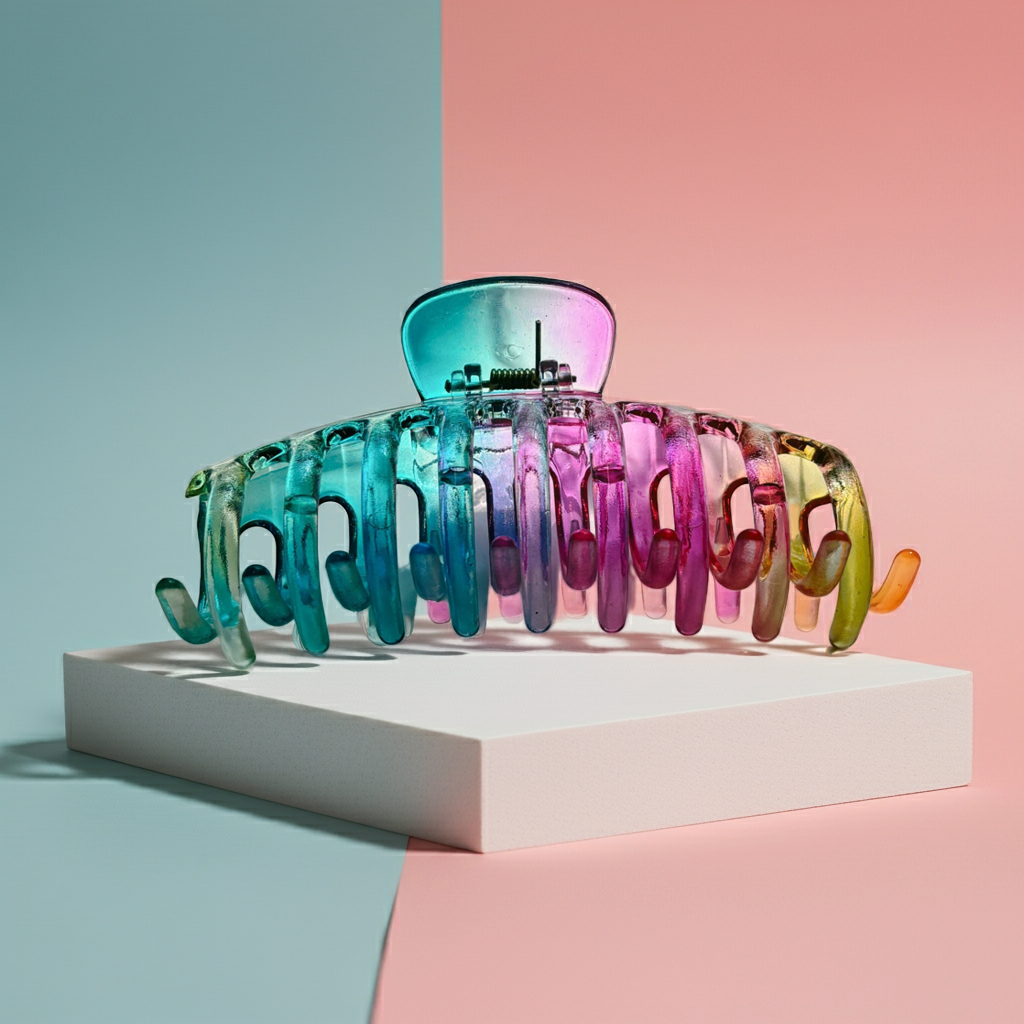 Velvet Claws Hair Claw | The Lobster in Glossy Translucent Rainbow | Claw Clip in Velvet Travel Bag