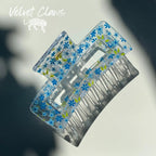 Velvet Claws Hair Clip | The Crystal in Blue Flowers Hair Claw by The Bullish Store