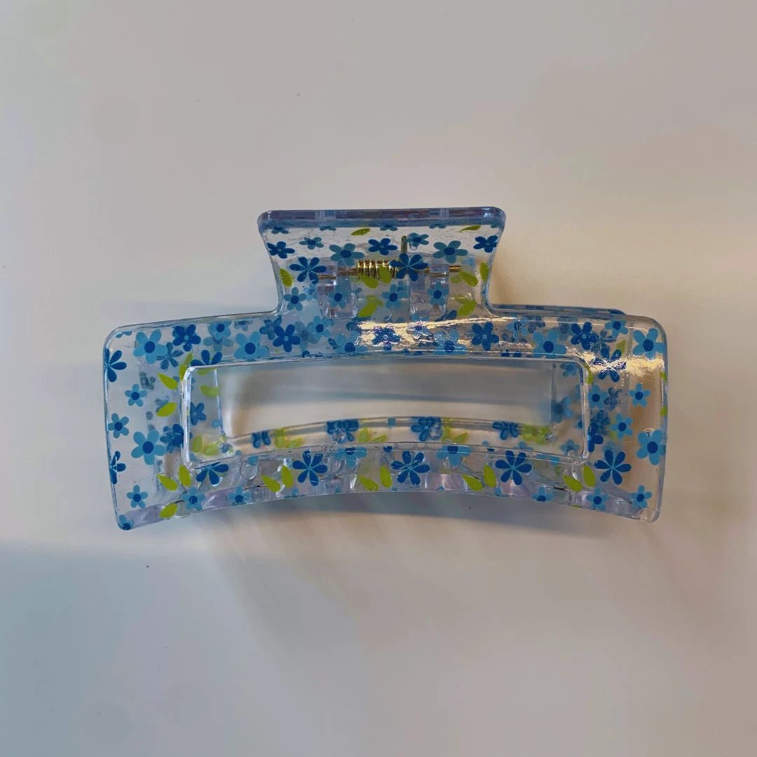 Velvet Claws Hair Clip | The Crystal in Blue Flowers Hair Claw by The Bullish Store