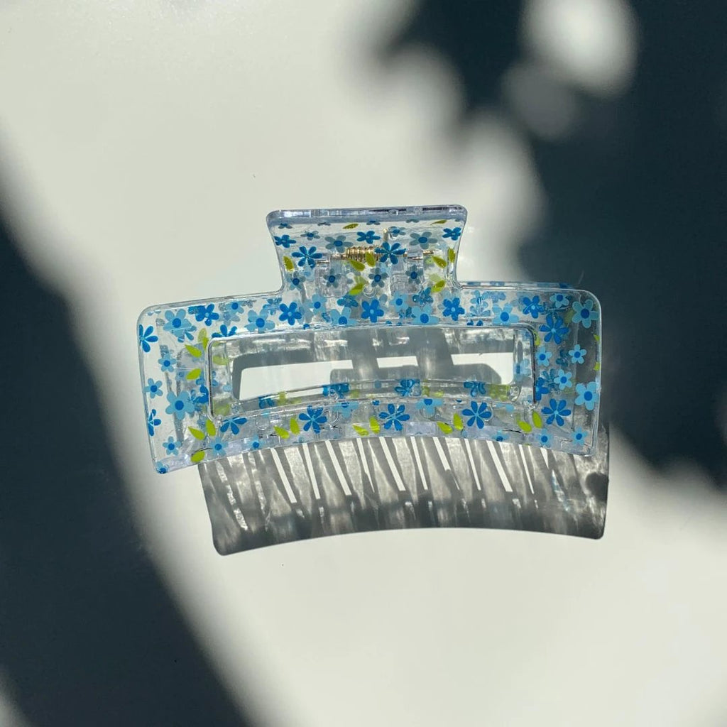 Velvet Claws Hair Clip | The Crystal in Blue Flowers Hair Claw by The Bullish Store