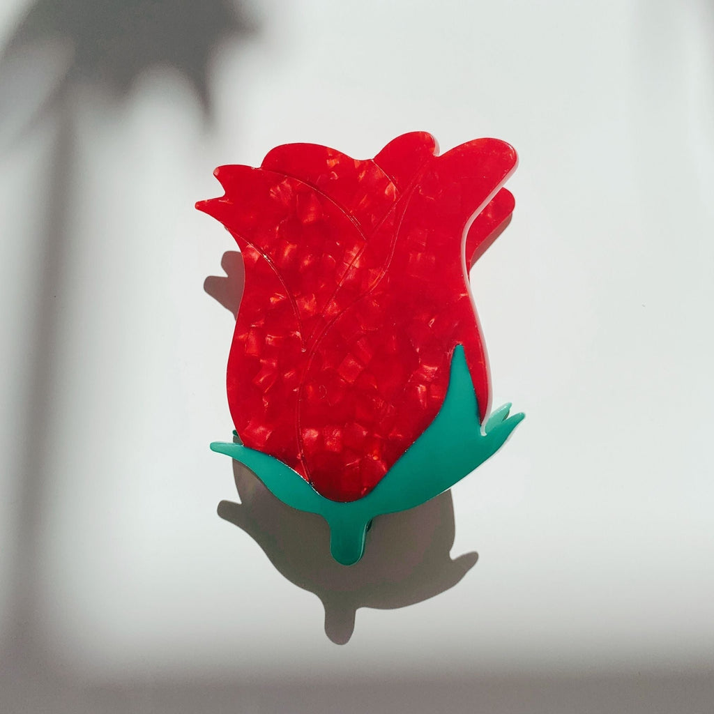 Velvet Claws Small Hair Clip | Red Rosebud Hair Claw