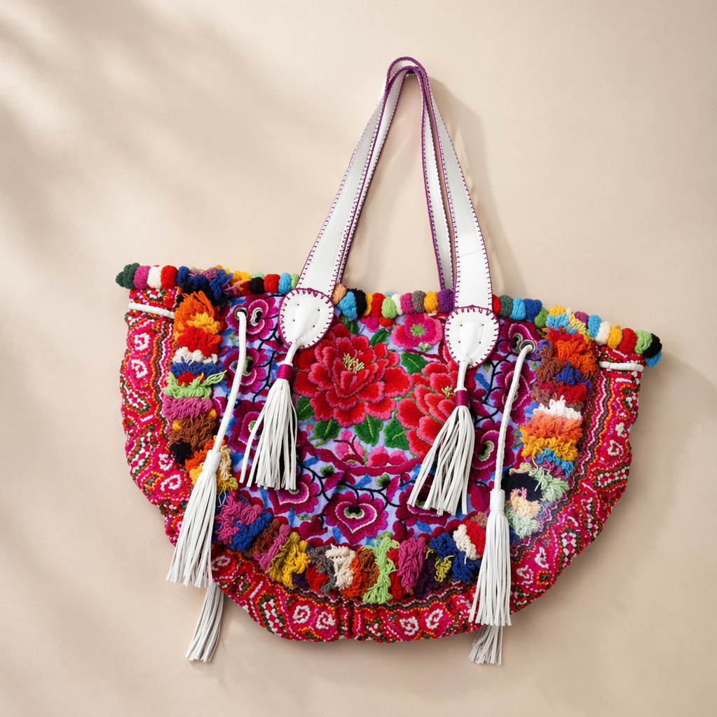 Half-moon Ibiza Bag Pom Pom Trimmed XL - Thailand