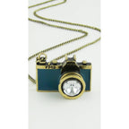 Vintage Camera Necklace in Teal | Antique Brass Long Chain
