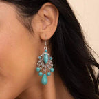 Vintage Turquoise Silver Chandelier Earrings 🔅 Bohemian Vibe Dangle Fashion Jewelry by The Bullish Store