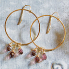 Violet Glass Beads Dangle Hoops Earrings | Glass Crystal Gemstones by The Bullish Store