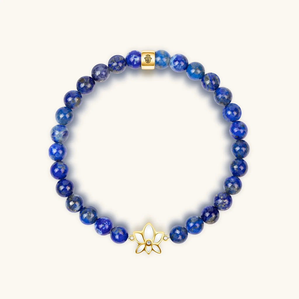 Bloom with Brilliance - Lapis Lazuli Lotus Charm Bracelet by Karma and Luck
