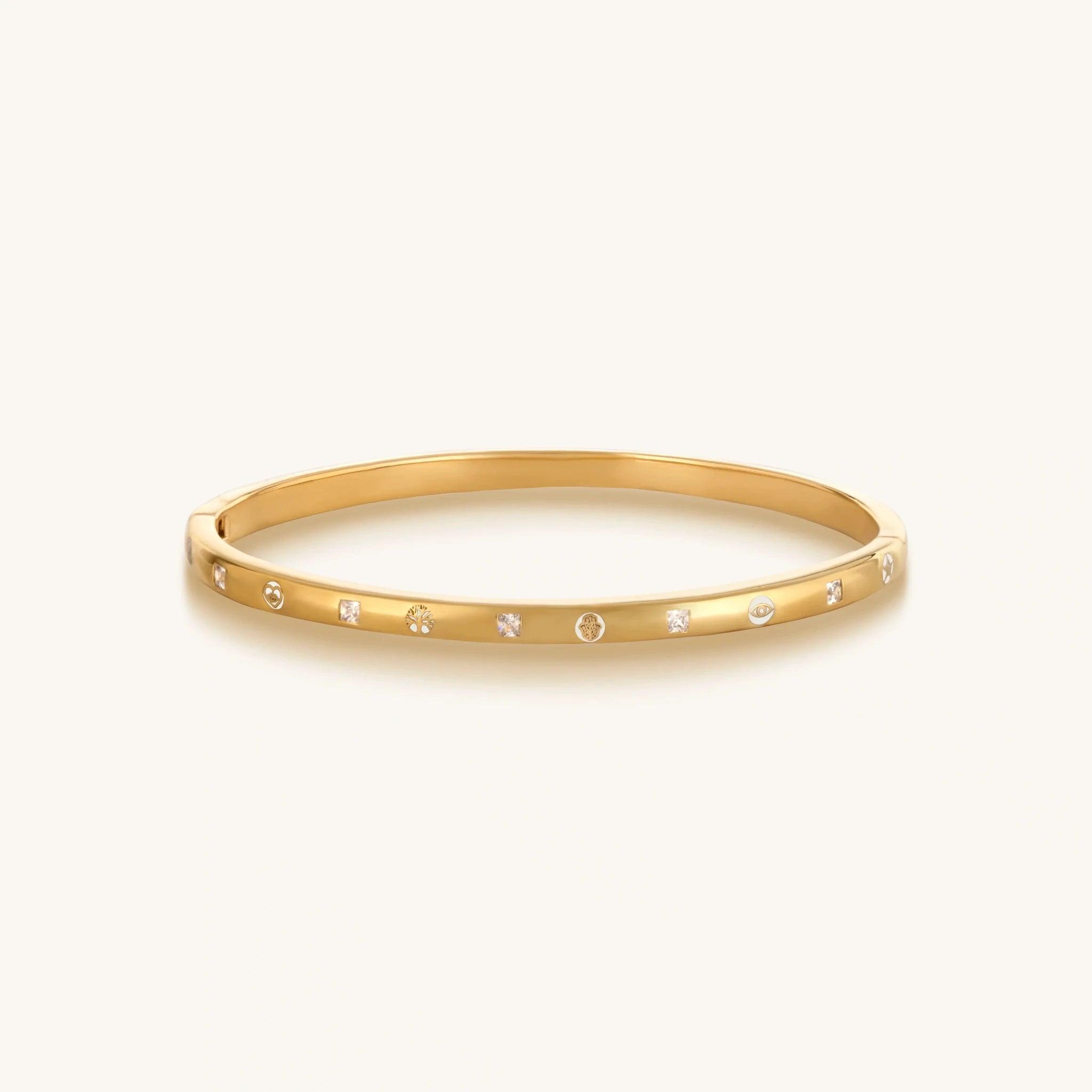 Unwavering Grace Gold Multi Symbol Bangle Bracelet by Karma and Luck