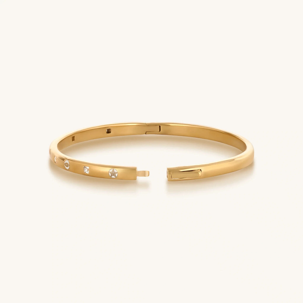 Unwavering Grace Gold Multi Symbol Bangle Bracelet by Karma and Luck