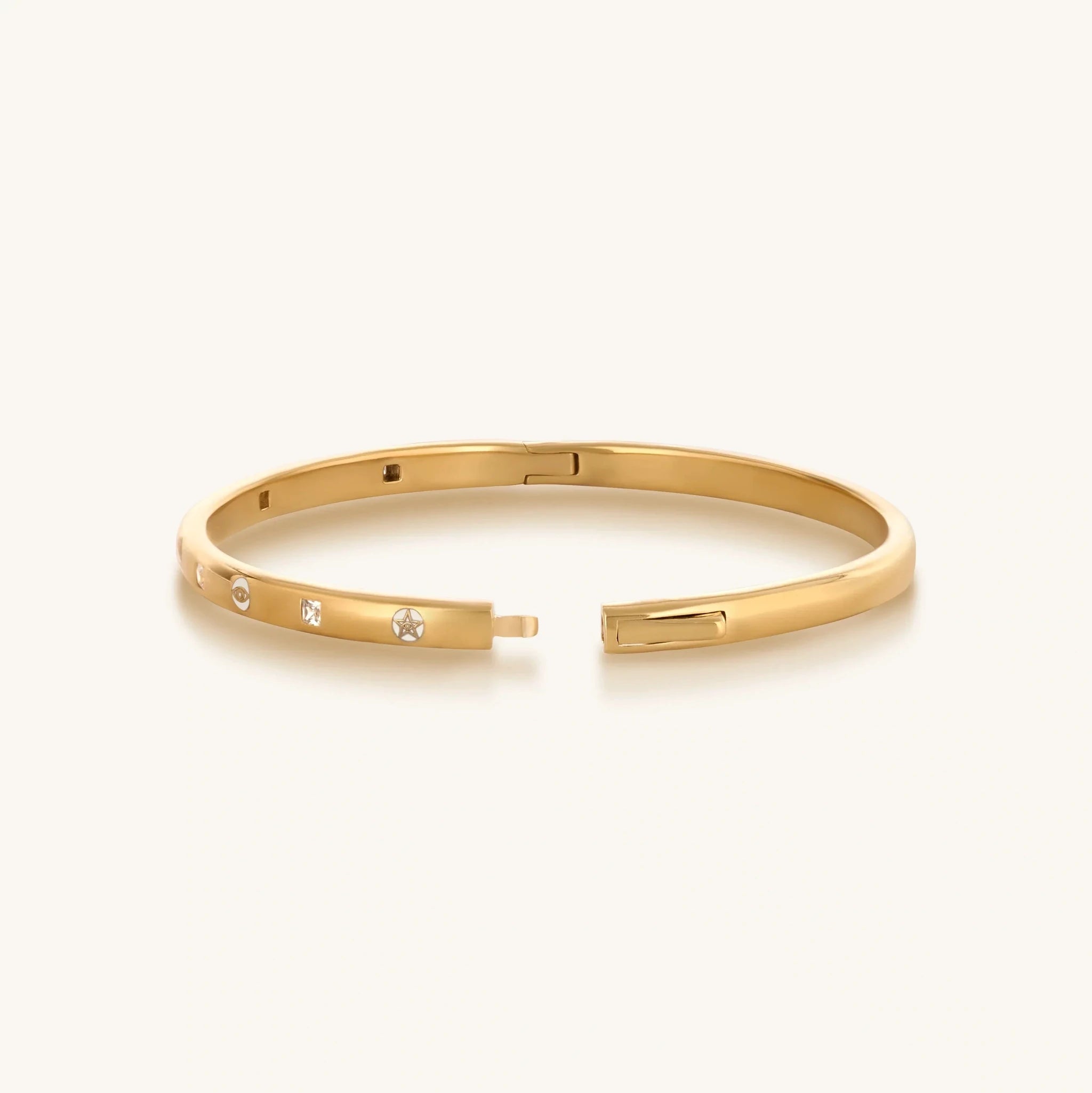 Unwavering Grace Gold Multi Symbol Bangle Bracelet by Karma and Luck