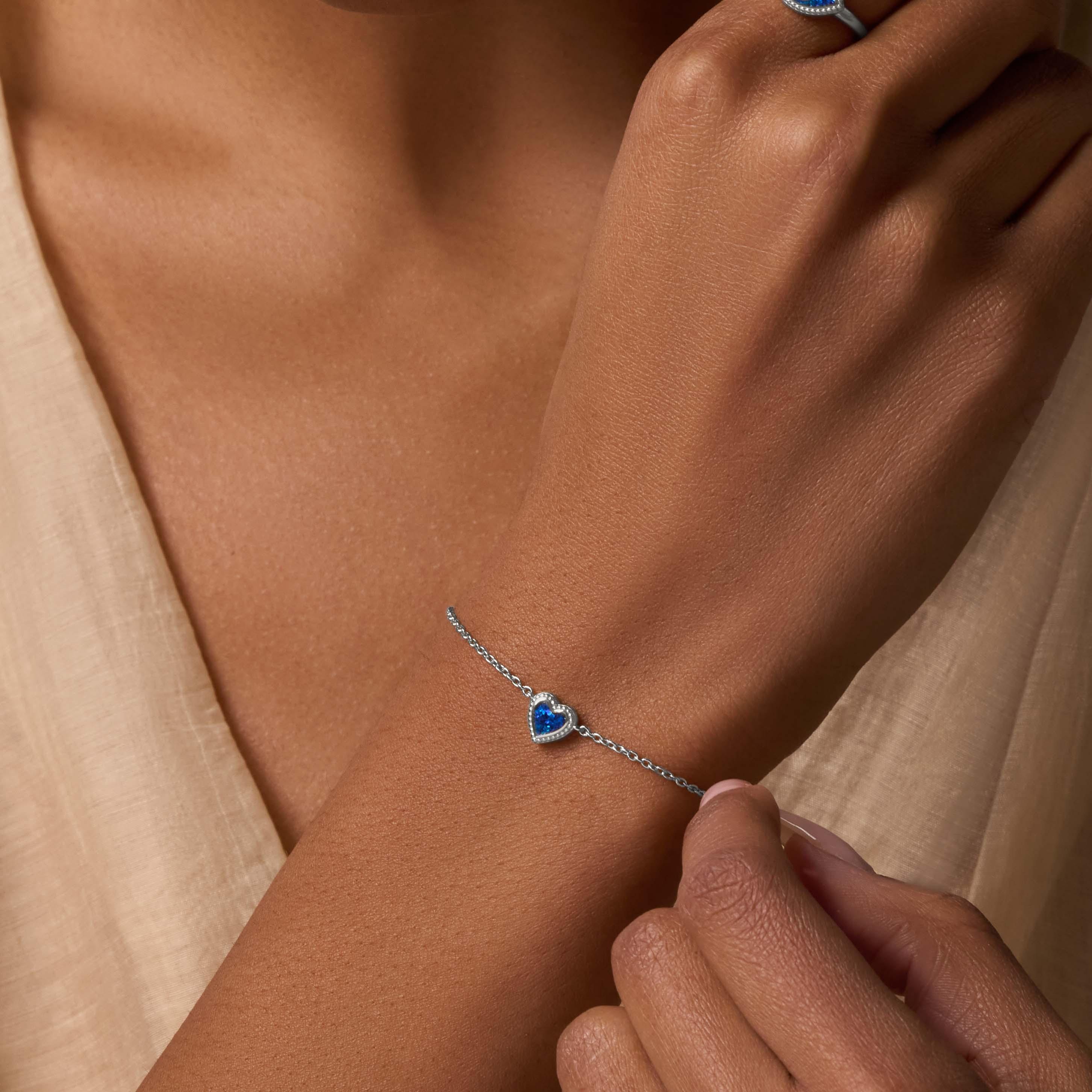 Ocean’s Wisdom Lab Blue Opal Heart Silver Bracelet