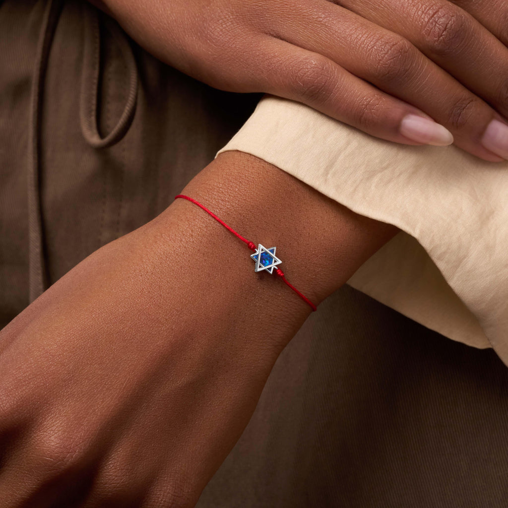 Evolved Soul Lab Blue Opal Star of David Red String Bracelet