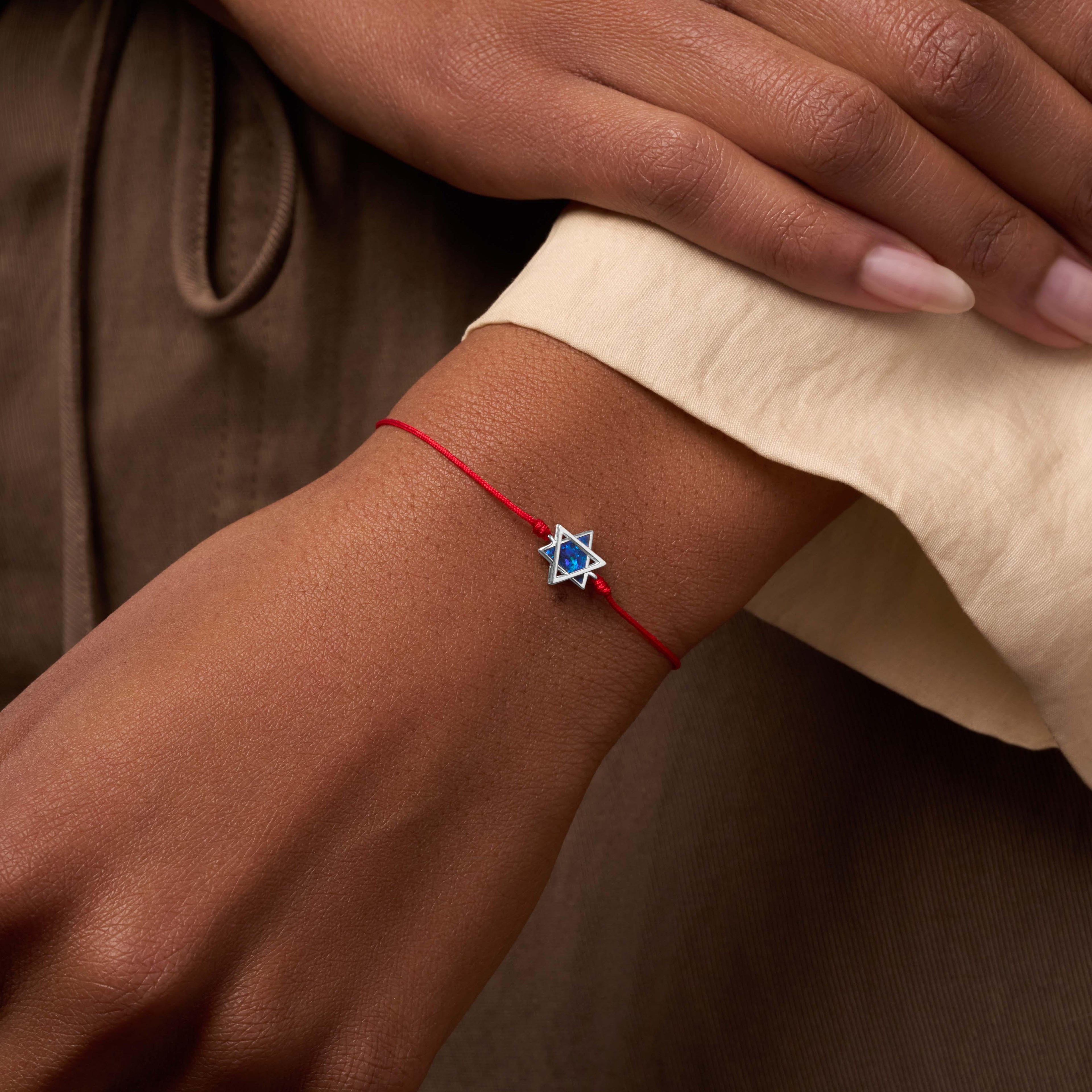 Evolved Soul Lab Blue Opal Star of David Red String Bracelet