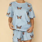 Waffle Fabric Printed Matching Shorts Set | Monarch Butterfly or Mushroom Print by The Bullish Store