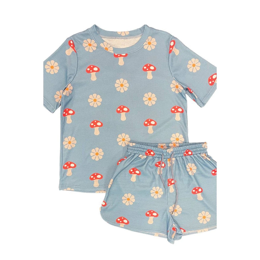Waffle Fabric Printed Matching Shorts Set | Monarch Butterfly or Mushroom Print by The Bullish Store